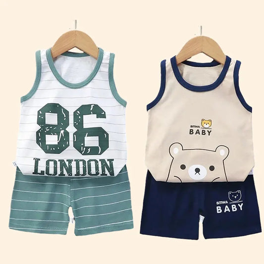 Children Sets baby Boys Girls Vest Suit  Summer Children's Clothing baby Cotton T-Shirts Shorts Tank Top Sleeveless