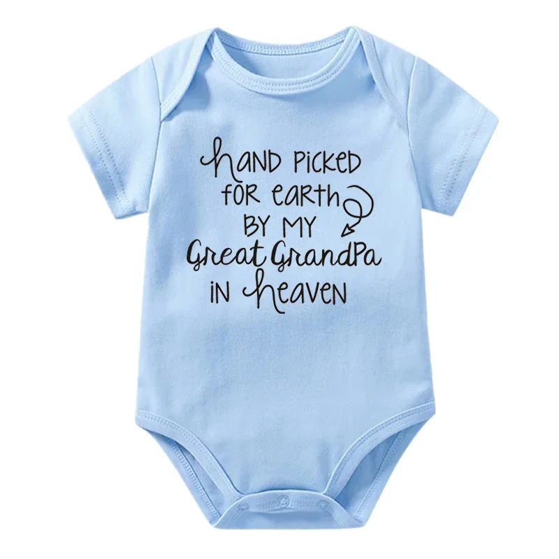 Baby Bodysuit Hand Picked For Earth By My Great Grandpa In Heaven Printed Newborn Romper Cotton Body Baby Girl Boy Clothes