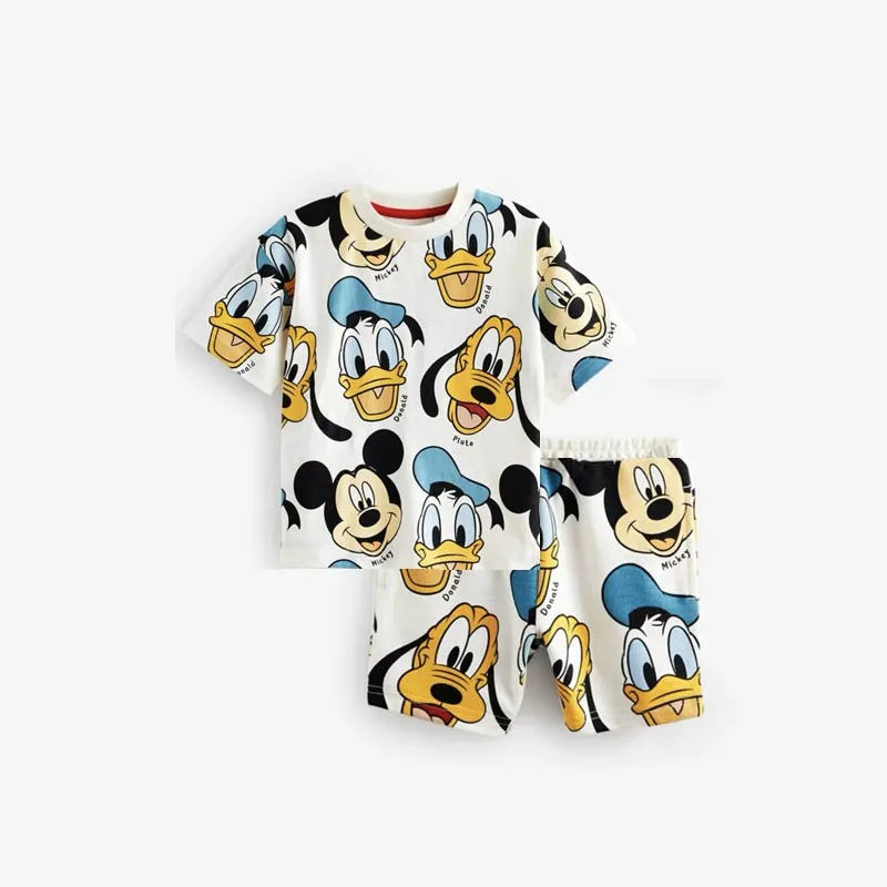 Donald Duck Full Print Outfit Kids Cartoon Tshirt+Shorts 2 Piece Set Boys Girls Cute Crewneck Short Sleeve Shorts Tracksuits