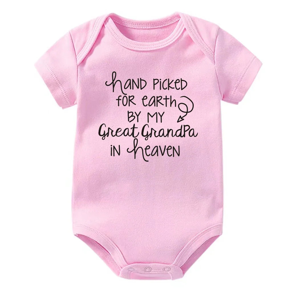 Baby Bodysuit Hand Picked For Earth By My Great Grandpa In Heaven Printed Newborn Romper Cotton Body Baby Girl Boy Clothes