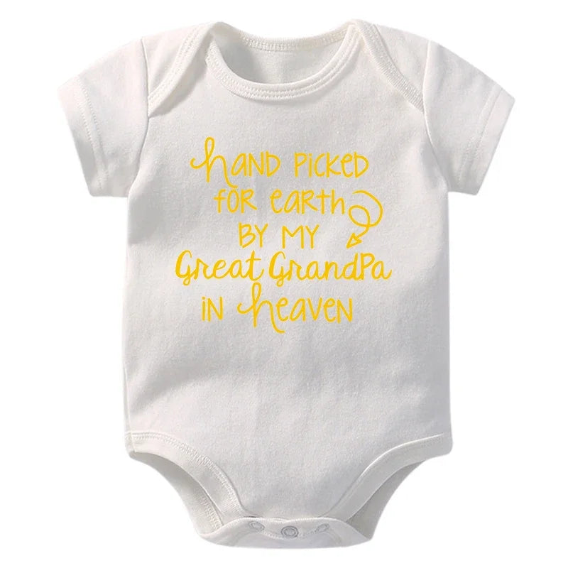 Baby Bodysuit Hand Picked For Earth By My Great Grandpa In Heaven Printed Newborn Romper Cotton Body Baby Girl Boy Clothes