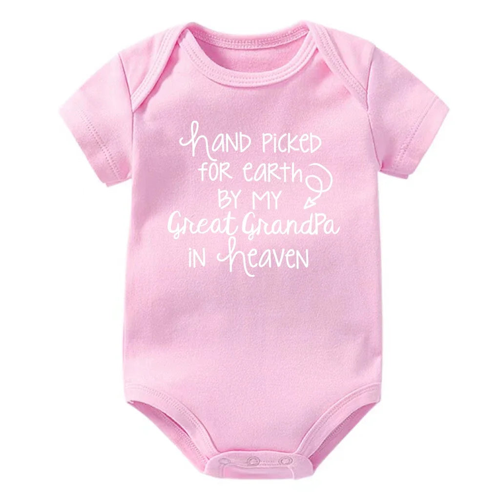 Baby Bodysuit Hand Picked For Earth By My Great Grandpa In Heaven Printed Newborn Romper Cotton Body Baby Girl Boy Clothes