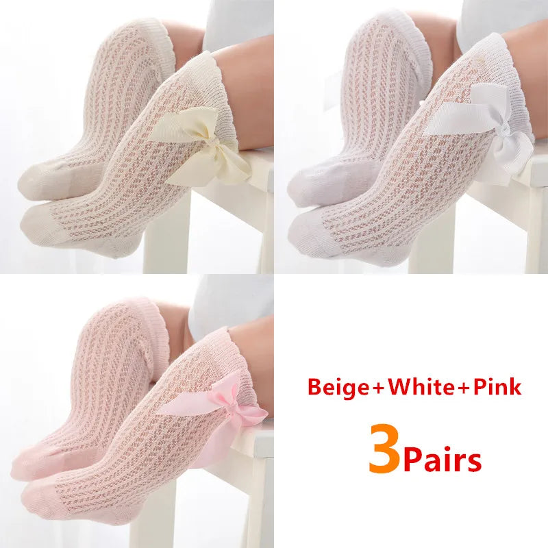 3Pairs/Lot Summer Baby Girls Socks Toddler Infant Bow Cotton Mesh Breathable Socks Newborn Princess Girl Socks For 0-3 Years