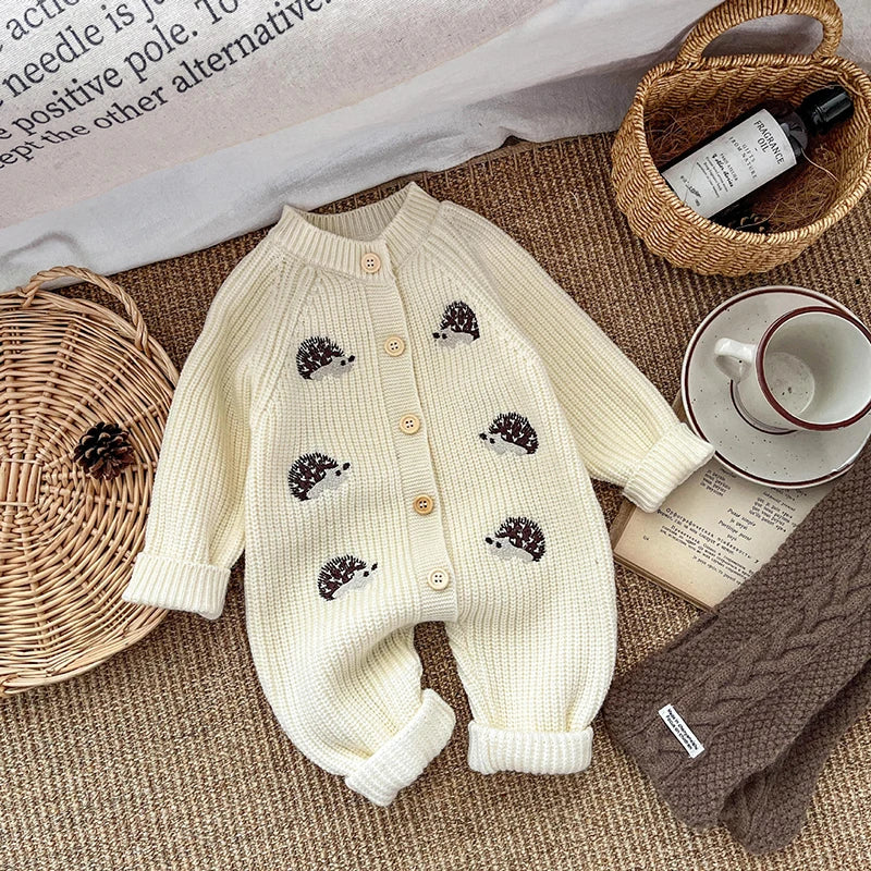 2025 Spring New Baby  Clothes Animal Embroidery Girls Rompers Single Breast Boys Jumpsuits