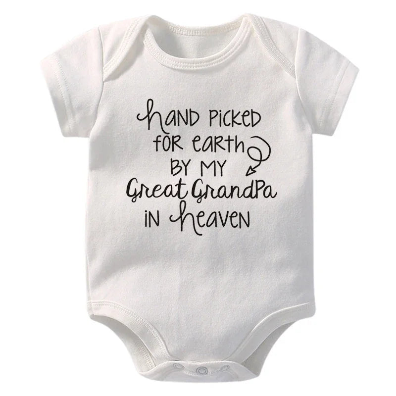 Baby Bodysuit Hand Picked For Earth By My Great Grandpa In Heaven Printed Newborn Romper Cotton Body Baby Girl Boy Clothes