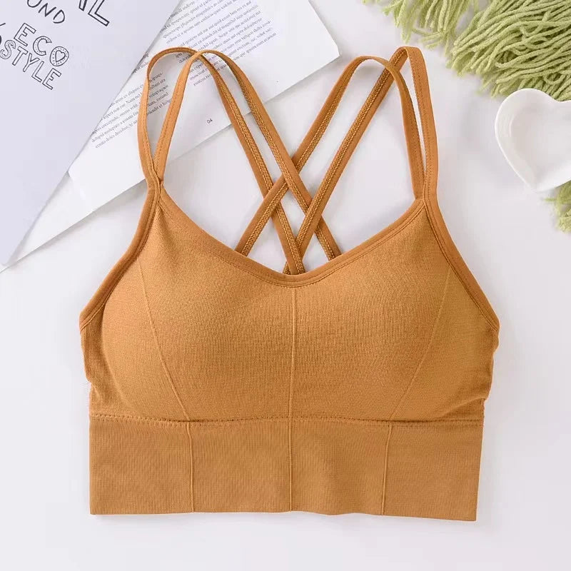 Back Cross Strap Tank yoga Push Up Running Sports Bra Breathable Soft Fitness Beauty Solid