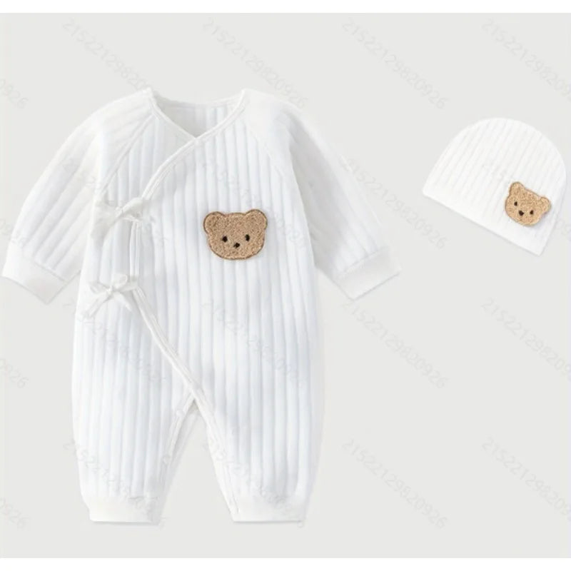 100% Pure Cotton Soft Cartoon BearAll Seasons Newborn Baby  Bodysuit hat include