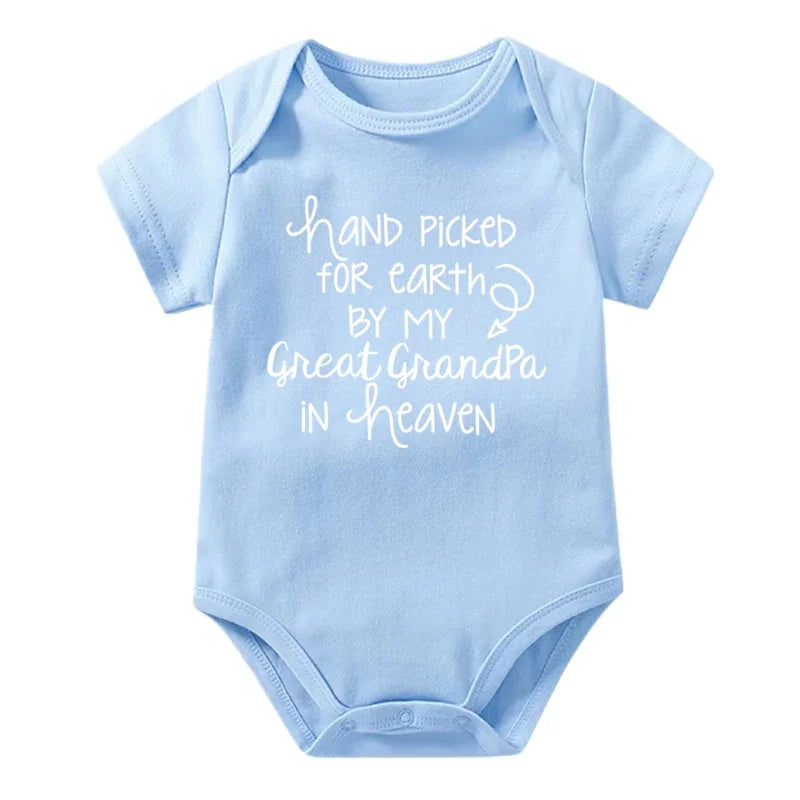 Baby Bodysuit Hand Picked For Earth By My Great Grandpa In Heaven Printed Newborn Romper Cotton Body Baby Girl Boy Clothes