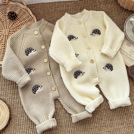 2025 Spring New Baby  Clothes Animal Embroidery Girls Rompers Single Breast Boys Jumpsuits