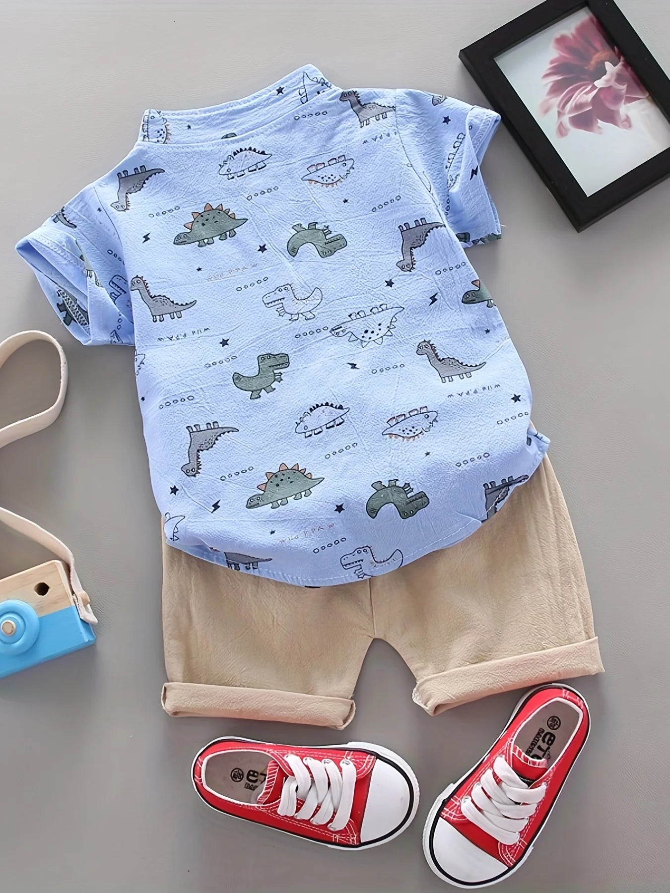 toddler summer full print small dinosaur pattern short sleeve, fashionable