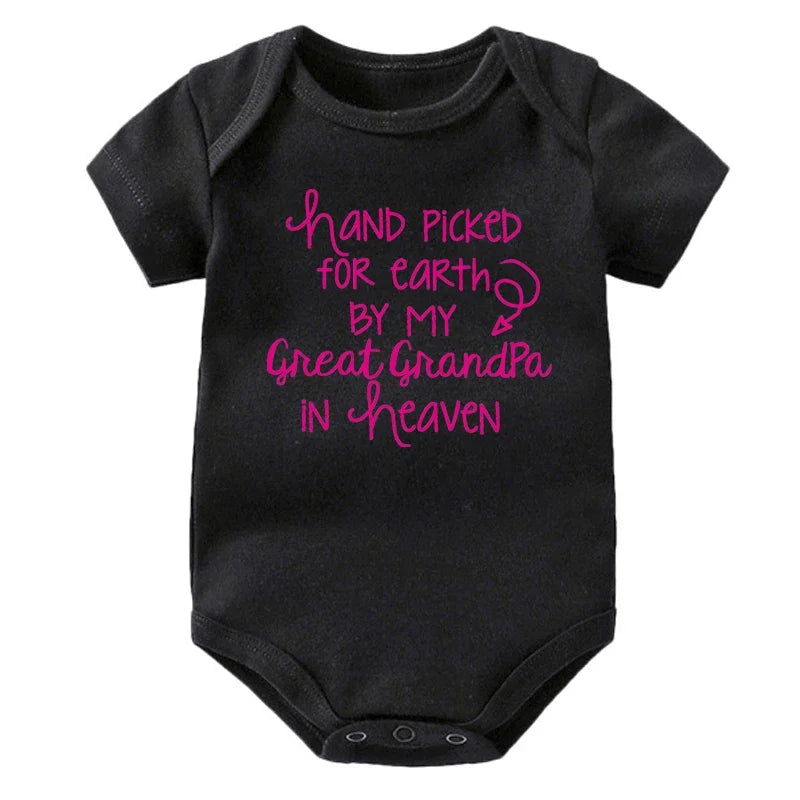 Baby Bodysuit Hand Picked For Earth By My Great Grandpa In Heaven Printed Newborn Romper Cotton Body Baby Girl Boy Clothes