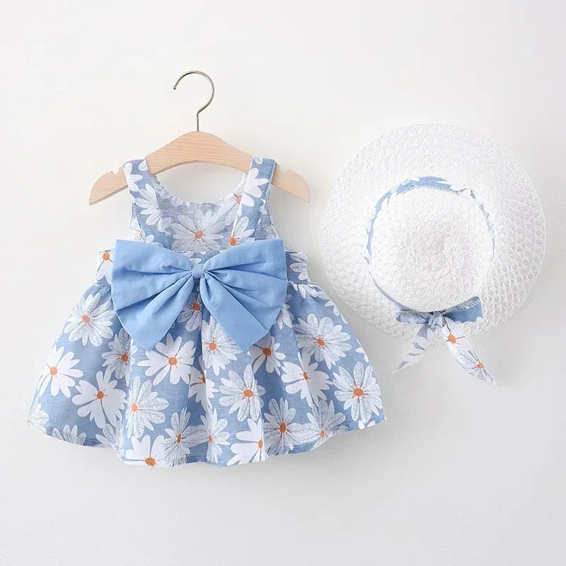 (Girls 0-3 Years Old) Summer New Girls Dress Floral Print Little Fresh Everyday Sweet Princess Dress with Bow