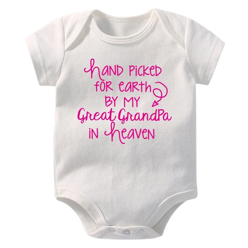 Baby Bodysuit Hand Picked For Earth By My Great Grandpa In Heaven Printed Newborn Romper Cotton Body Baby Girl Boy Clothes