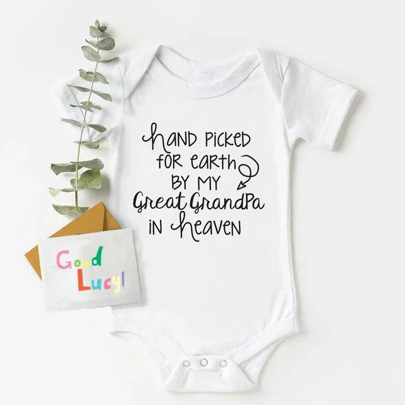 Baby Bodysuit Hand Picked For Earth By My Great Grandpa In Heaven Printed Newborn Romper Cotton Body Baby Girl Boy Clothes