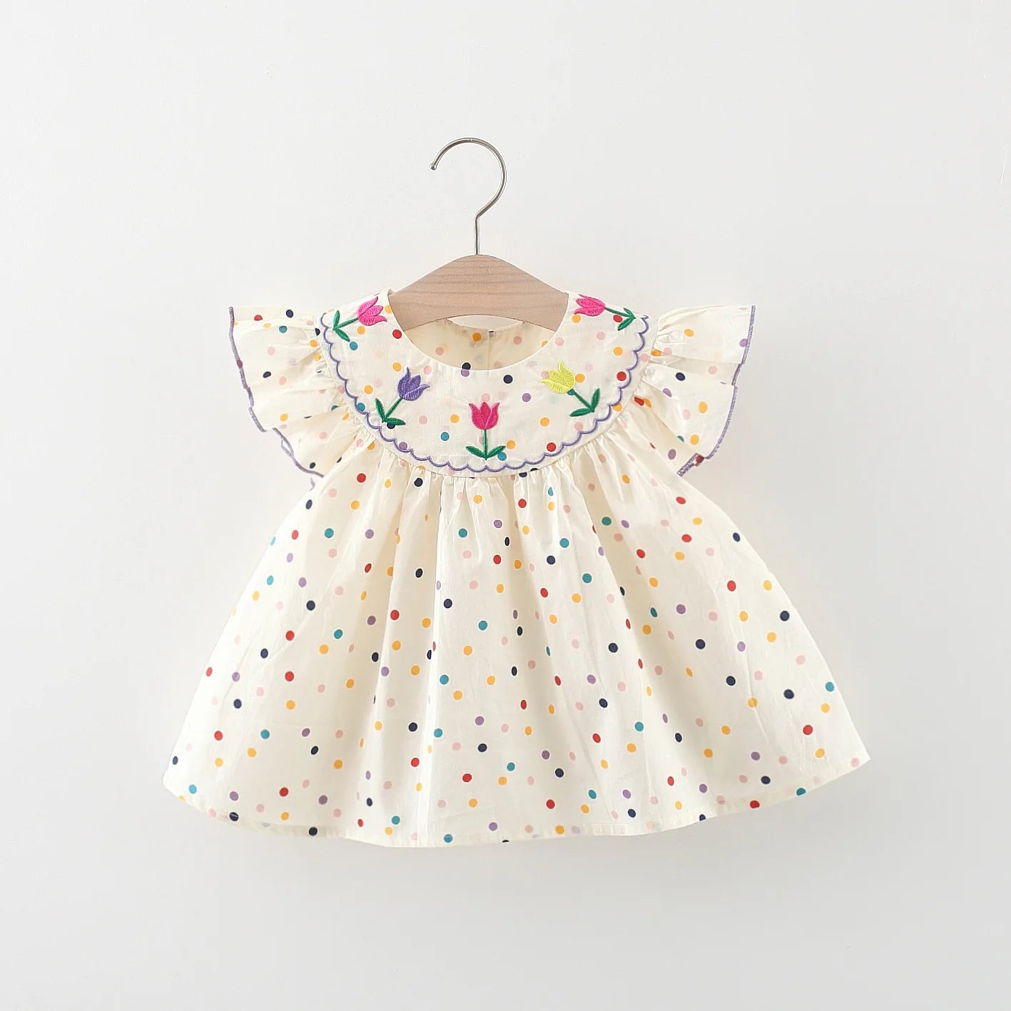 summer korean dress New Sweet Rose Embroidered Small Round Dots Version Loose Bubble Sleeve Cotton Beach Skirt