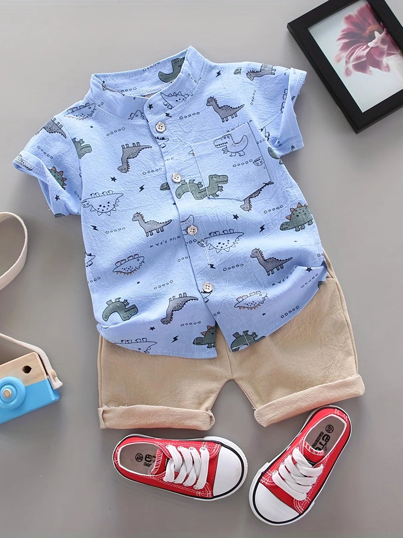 toddler summer full print small dinosaur pattern short sleeve, fashionable