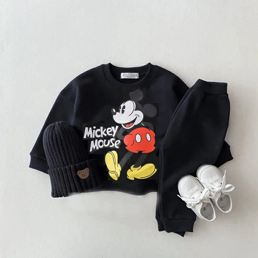 Mickey Mouse Printed Sweatshirts Sets Hoodies +Trousers Casual Fashion Cartoon Gray Tracksuits for kids