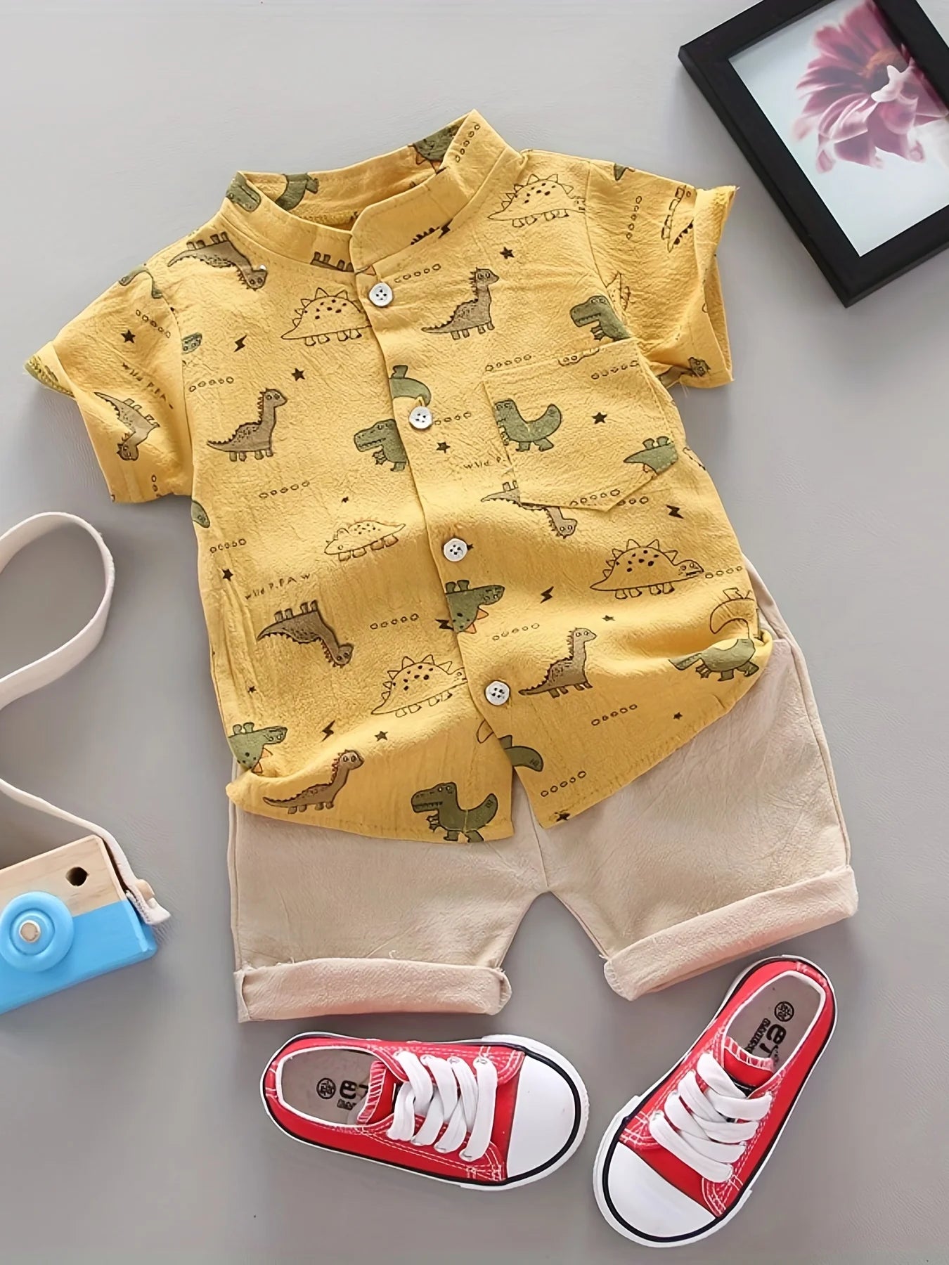 toddler summer full print small dinosaur pattern short sleeve, fashionable